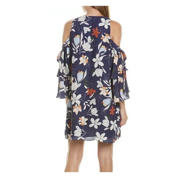 PARKER  Woman Moondance Floral V-Neck Cold‎ Shoulder Ruffle Bell Sleeve Dress S - Picture 7 of 11